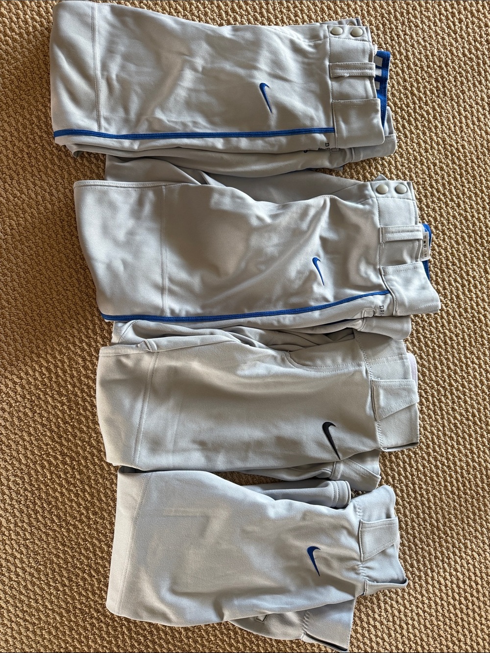 Nike Light Gray Baseball Pants with Blue Accents 4 Pairs